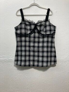 Nextmia Cami Top Plaid Black White Bustier Whimsigoth Y2K Grunge Side Zip US 16